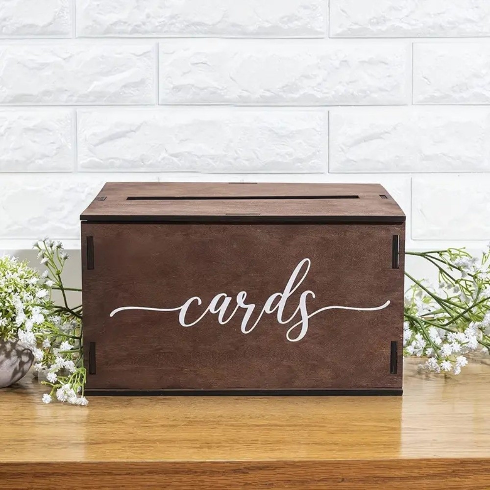 Wedding Card Box - กล่องใส่การ์ดแต่งงานไม้ใหม่พร้อมฝาปิด กล่องเก็บการ์ดของขวัญตกแต่ง กล่องใส่ซองจดหมายและเงินทำมือ อุปกรณ์ตกแต่งงานแต่งงาน