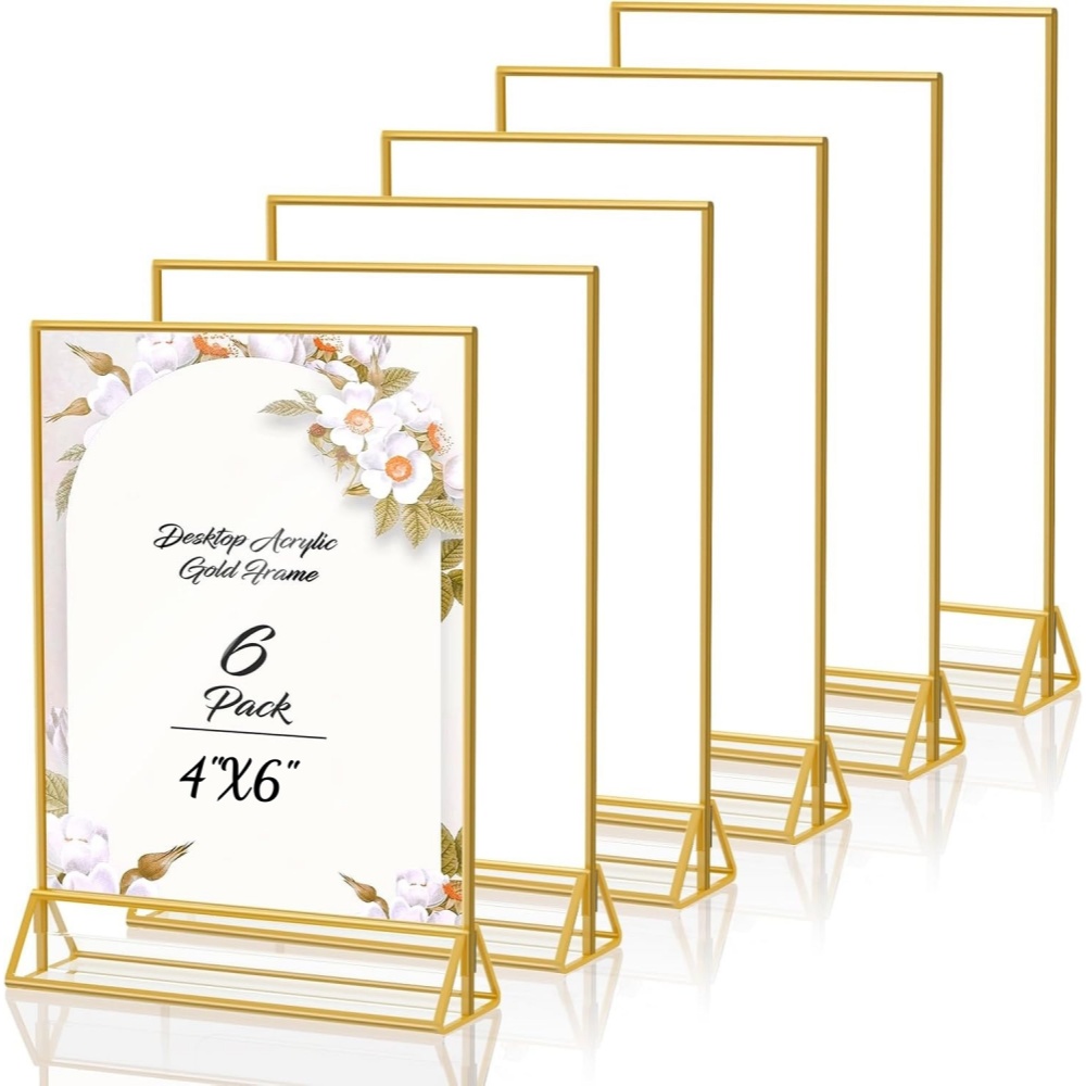 Table Number Gold - กรอบรูปอะคริลิคสีทอง 6 ชิ้น ขนาด 4x6 นิ้ว